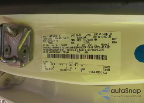 2017 Lincoln Mkc Reserve z USA, uszkodzony, nr VIN 5LMCJ3C9XHUL02544